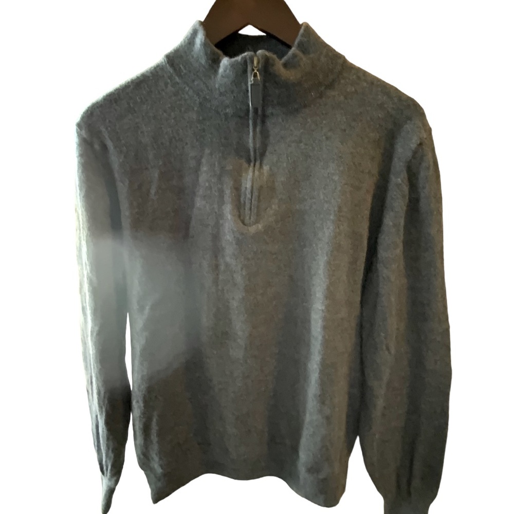 Mens Bloomingdale’s Sweater Gray Merino Wool Quarter Zipper Turtleneck XL